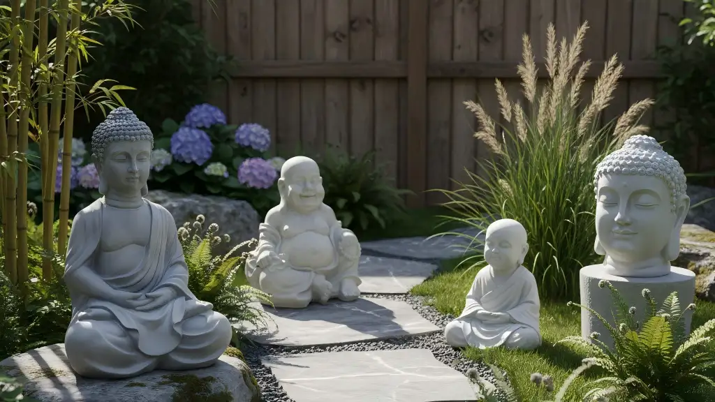 Ronglin's GRC Buddha statues are place in a corner of the garden, adding a serene and peaceful atmosphere.